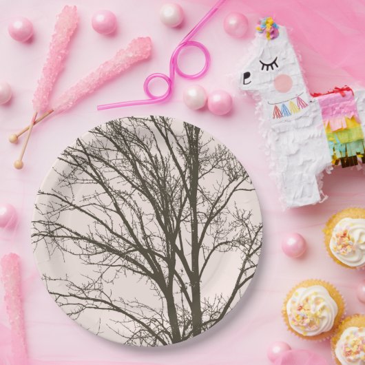 Rosa-braune Baumzweige Pappteller (Party)