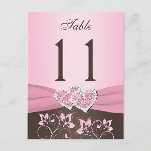 Rosa, braune Blüte, Herz-Tischnummer Postkarte (Vorderseite)