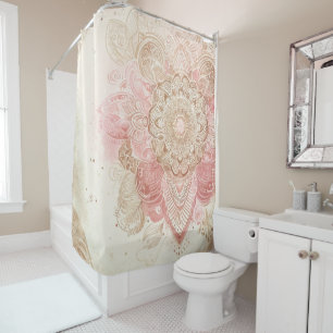 Rosa Braune Creme Mandala Bohemian Boho Mode Duschvorhang
