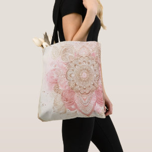 Rosa Braune Creme Mandala Bohemian Boho Mode Tasche