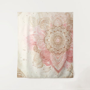Rosa Braune Creme Mandala Bohemian Boho Mode Wandteppich