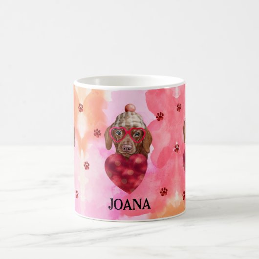 Rosa braune Dackel Valentinstag Kaffeetasse (Mittel)