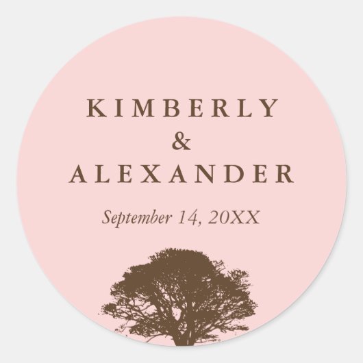 Rosa braune Eiche Gastgeschenk Hochzeit Siegel Runder Aufkleber (Vorderseite)
