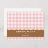 Rosa braune Gingham-individuelle Name-Rezeptkarte Postkarte (Vorne/Hinten)