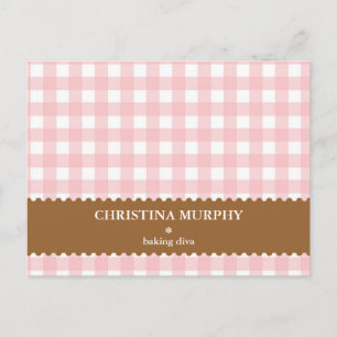 Rosa braune Gingham-individuelle Name-Rezeptkarte Postkarte