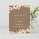 Rosa + braune Kirschblüte Chic Graduierung Party Einladung (Stehend Vorderseite)
