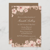 Rosa + braune Kirschblüte Chic Graduierung Party Einladung (Vorne/Hinten)