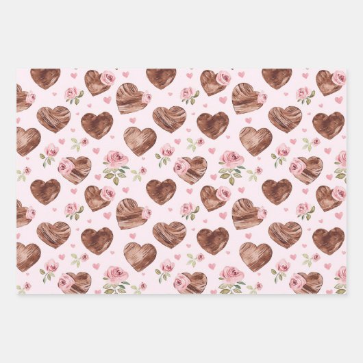 Rosa Braune Rose Blumenstrauß Brautparty Geschenkpapier Set (Vorderseite)