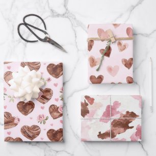 Rosa braune Rosen Florale Herzen Brautparty Geschenkpapier Set