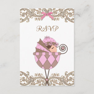 Rosa braune Spitze Mädchen Baby Shower RSVP Karte