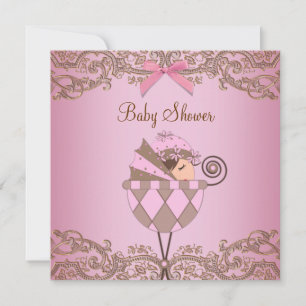 Rosa braune Spitzen-Mädchen-Baby-Shower-Einladunge Einladung