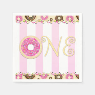 Rosa braune Streusel-Donuts EINS 1. Geburtstagsfei Serviette