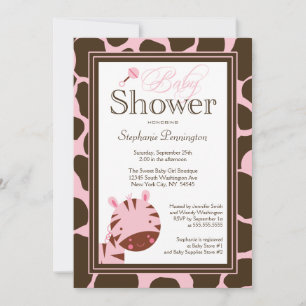 Rosa + braune Zebramädchen Baby Dusche Einladung