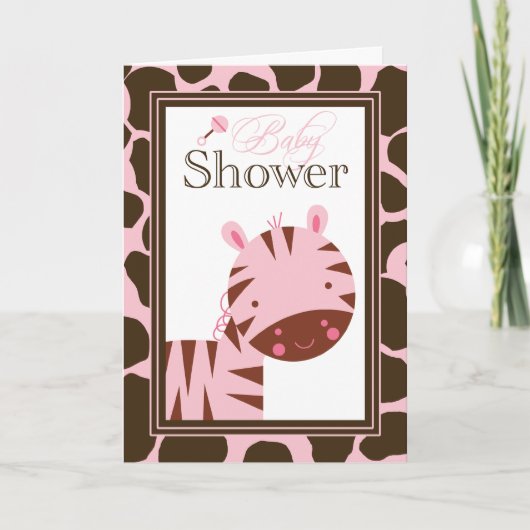 Rosa + braune Zebramädchen Baby Dusche Einladung (Vorderseite)