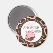Rosa + braune Zebramädchen Babyduschmagnet Magnet (Vorderseite/Rückseite)