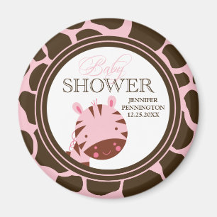 Rosa + braune Zebramädchen Babyduschmagnet Magnet