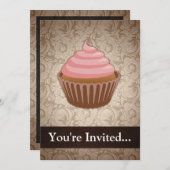 Rosa/Brauner Cupcake Einladung (Vorne/Hinten)
