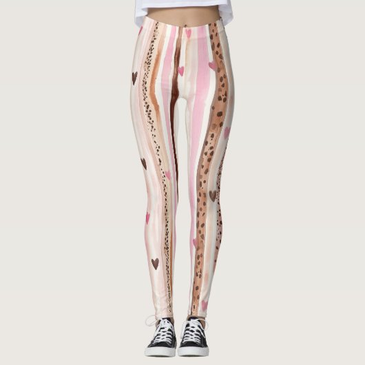 Rosa brauner Leopard Druckhörer Streifen Leggings (Vorderseite)