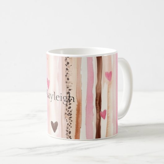 Rosa brauner Leopard Druckstreifen Herz Kaffeetasse (VorderseiteRechts)