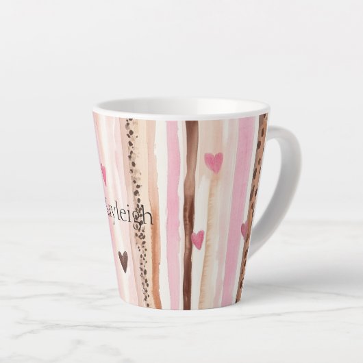 Rosa brauner Leopard Druckstreifen Herz Milchtasse (Rechte Ecke)