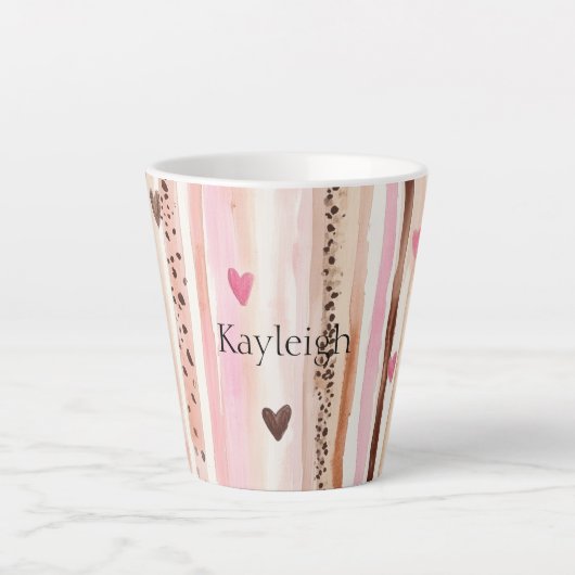 Rosa brauner Leopard Druckstreifen Herz Milchtasse (Vorderseite)