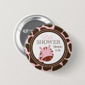 Rosa + brauner Zebramädchen-Babypartyknopf Button (Vorne & Hinten)