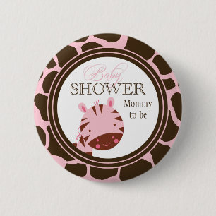 Rosa + brauner Zebramädchen-Babypartyknopf Button
