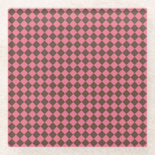 Rosa Braunes Schachbrett Diamantmuster Glasuntersetzer