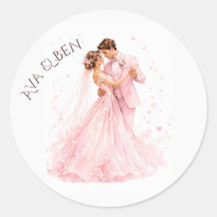 Rosa Braut & Bräutigam Tanzende Hochzeit Runder Aufkleber