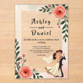 Rosa Braut und Blütenblütenhochzeit in elegantem R Acryleinladungen (Vorderseite)