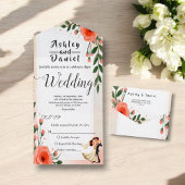 Rosa Braut und Blütenblütenhochzeit in elegantem R All In One Einladung