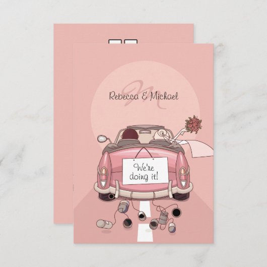 Rosa Braut und Gärtnerei Auto - RSVP Karten (Vorne/Hinten)