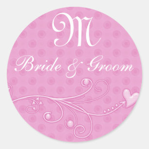 Rosa Braut und Groom Monogramm Aufkleber