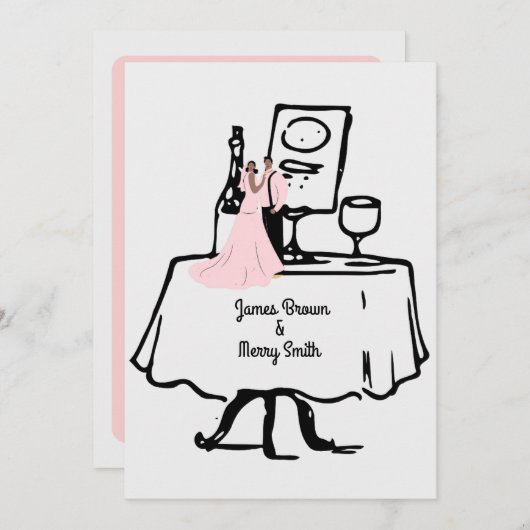 Rosa Braut und Groomtisch Schwarz-Weiß-Hochzeit Einladung (Vorne/Hinten)