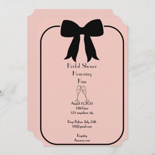 Rosa Brautdusche Einladung (Vorne/Hinten)