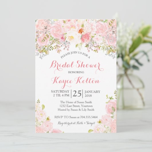 Rosa Brautdusche Einladung (Stehend Vorderseite)