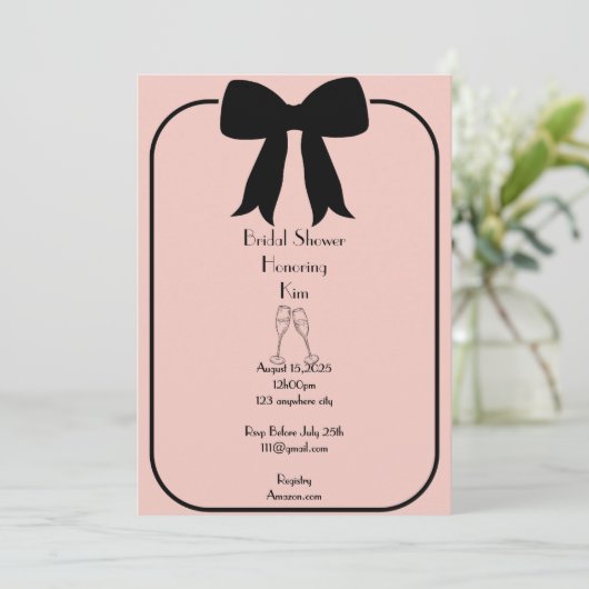 Rosa Brautdusche Einladung (Stehend Vorderseite)