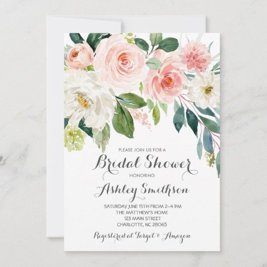 Rosa Brautdusche Einladungen, rosa Blume Einladung (Vorderseite)