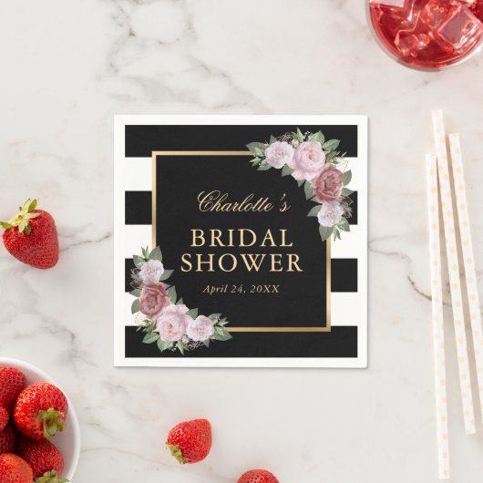 Rosa Brautparty Blau Schwarz und Weiß Streifen Serviette (Beispiel)