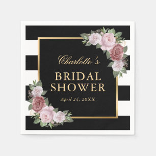 Rosa Brautparty Blau Schwarz und Weiß Streifen Serviette