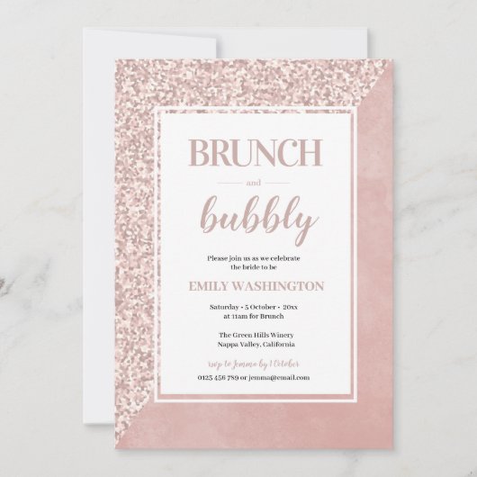 Rosa Brautparty Brunch & Bubbly Einladung (Vorderseite)