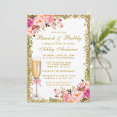 Rosa Brautparty Brunch Bubbly Glitzer Einladung (Stehend Vorderseite)