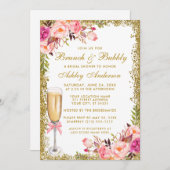 Rosa Brautparty Brunch Bubbly Glitzer Einladung (Vorne/Hinten)