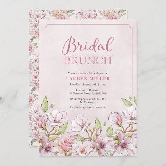 Rosa Brautparty Brunch Einladung (Vorne/Hinten)