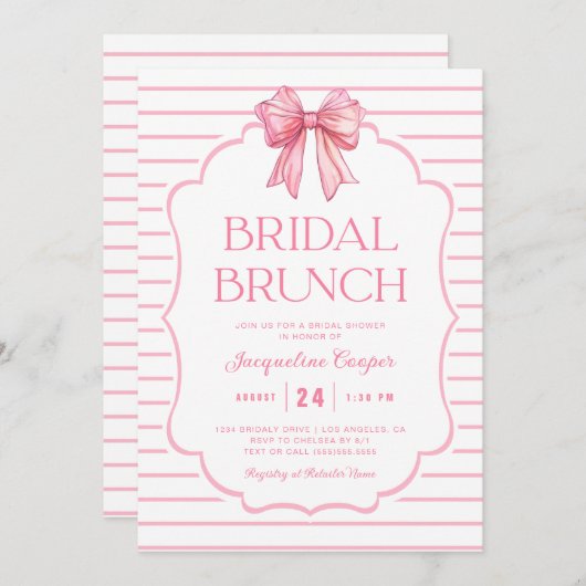 Rosa Brautparty Brunch Einladung (Vorne/Hinten)