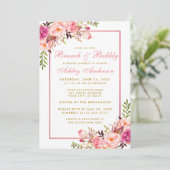 Rosa Brautparty Brunch Gold Einladung (Stehend Vorderseite)