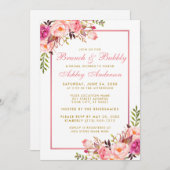 Rosa Brautparty Brunch Gold Einladung (Vorne/Hinten)