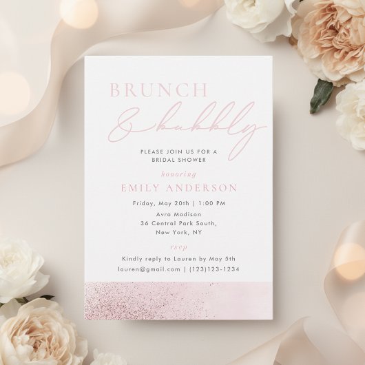 Rosa Brautparty Brunch und Bubbly Einladung