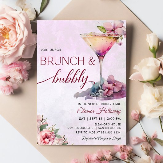 Rosa Brautparty Brunch und Bubbly Einladung