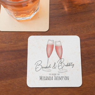 Rosa Brautparty Brunch und Bubbly Rechteckiger Pappuntersetzer